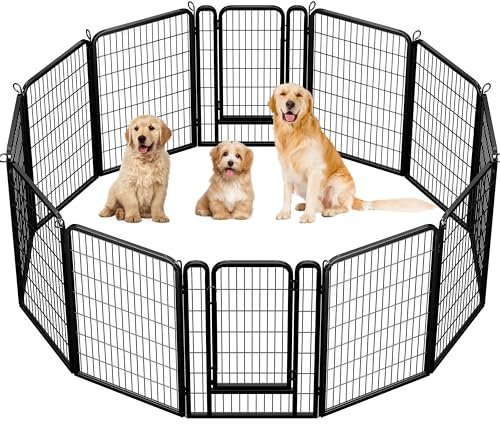 Yaheetech 12-teilig Welpenlaufstall Hundelaufstall 100cm hoch, Automatischer Verriegelung, Freigehege Welpenauslauf Faltbar für Wohnung & Garten, Schwarz