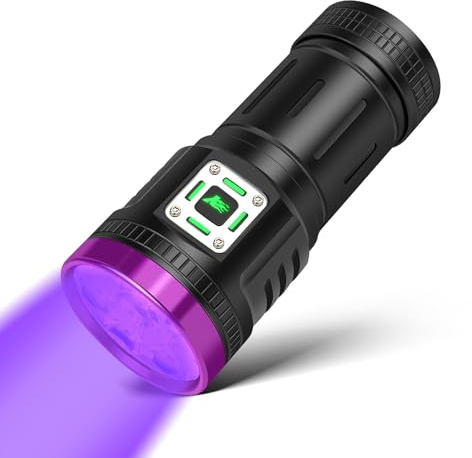 45W UV Taschenlampe,USB Aufladbar UV Lampe,Leistungsstarkes Schwarzlicht Taschenlampe mit 9 Kern LEDs,395nm Ultraviolettes Licht für Bernsteinsuche,Geocaching,Haustierurin Detektor,Unechte Banknoten