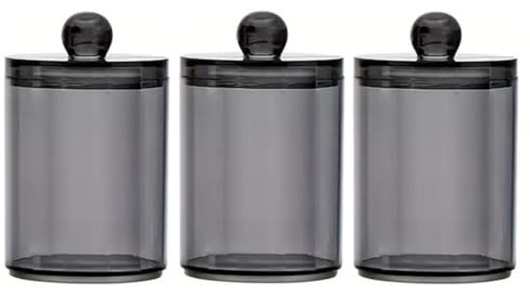 Rersduyt 3 Pack Qtip Dispenser Jars Bathroom Jar Black Plastic Holder Storage Box for Cotton Ball, Swab Cotton