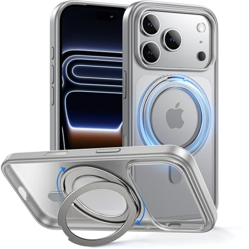 MAGIC JOHN für iPhone 17 Pro Hülle [Kompatibel mit Magnetic] mit 360° Magnetständer Handyhülle Case Fallschutz mit Stoßdämpfung, Kratzfest, Stoßfest, Grau