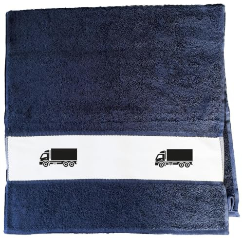 Huuraa Handtuch LKW Lastkraftwagen Geschenk | 50x100cm French Navy Baumwolle Handtuch Geschenkidee Blaues Gästehandtuch mit Motiv Gästetuch Weich und Saugstark