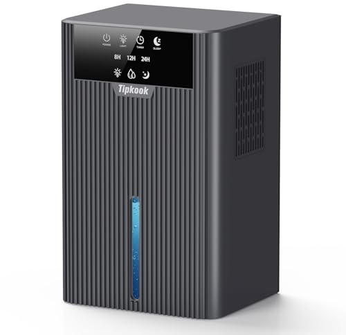 Luftentfeuchter, Tipkook Luftentfeuchter Elektrisch,2400ml, Automatisches Abtauen, 10 Farbiges Licht, 8/12/24 Stunden Timer, unter 35dB, Tragbarer Raumentfeuchter für Bad Schlafzimmer Küchen Schrank