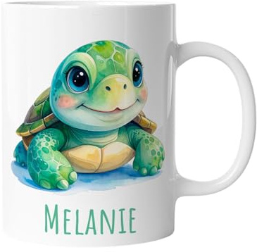 timalo Kindertasse mit Namen | Coole kleine Schildkröte | Personalisierte Keramik Tasse mit Tieren | für Kinder, Jungen & Mädchen – Geschenk, Geburtstagsgeschenk, Namensgeschenke, Kaffeetasse