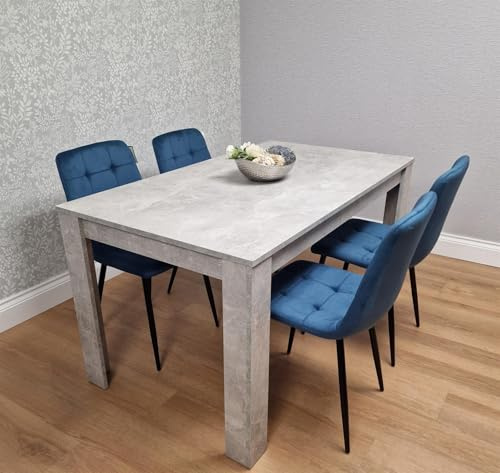 KOSY KOALA Dining Table and Chairs Set - Kitchen Table with 4 Blue Velvet Dining Chairs - Modern 4 Seater Kitchen Room Furniture Set for Small Spaces - 140 x 80 x 75 cm