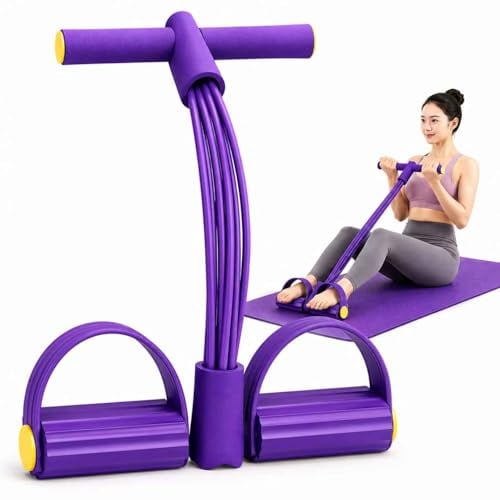 Multifunction Abdominal Trainer & Tension Rope, 6-Tube Elastic Resistance Band with Pedal Puller, Full Body Workout Equipment for Home, Yoga, Sit-Ups, Weight Loss, Strength & Stretching Training