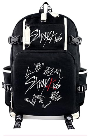 Roffatide KPOP Stray Merch Rucksack für Mädchen und Jungen SKZ Schultasche Lässiger Tagesrucksack 18 l für Stay Black