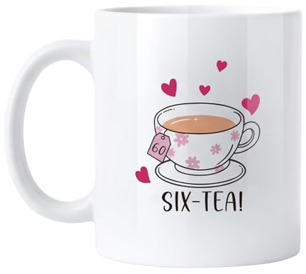 saerryor 60th Birthday Gifts for Women Men,Ceramic SIX-Tea Coffee Mug | Birthday Presents for Her,Retirement Gifts for Grandma Mum Dad Wife Husband Auntie Sisters Teacher Best Friend