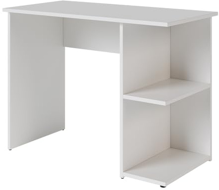 Vicco Schreibtisch Simple, Weiß, 100 x 50 cm, mit Zwei Ablagen zur organisierten Aufbewahrung