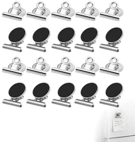 20 Pcs Magnetic Clips, Fridge Magnets Scratch-Free Strong Round Heavy Duty Metal Scratch-Resistant Bulldog Clips for Whiteboard Kitchen Wall Office Notice Board Home School Magnet Holders Silver