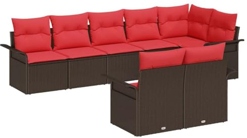 Mhdvray Juego de sofás de jardín de polirratán de 8 plazas, grupo modular con espacio de almacenamiento, color marrón, banco de esquina y asiento central, grupo de asientos para jardín, terraza