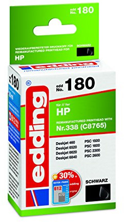 edding Druckerpatrone EDD-180 - Einzelpatrone - Schwarz - 20 ml - Reichweite 855 Seiten - Ersetzt HP 338 (C8765EE)