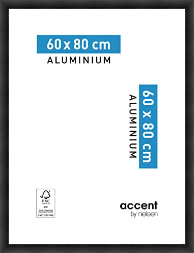 accent by nielsen Bilderrahmen, 60 x 80 cm, Aluminium, Schwarz matt, Posterrahmen zum Aufhängen im Hoch- & Querformat, Echtglas, Largo