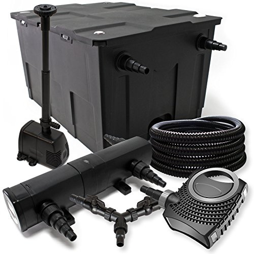 SunSun Komplettset: CBF-550 Teichfilter bis 60000 L Teichfilteranlage, NEO10000 Teichpumpe 10000l/h 80W, CUV-236 Teichklärer 36W, 25m Teichschlauch 25 mm, HJ-943 Springbrunnen 800l/h 16W, Y-Verteiler