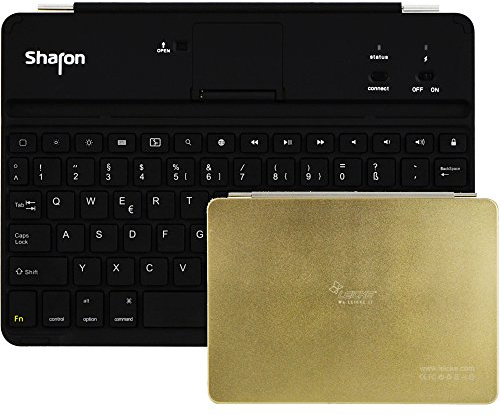 LEICKE Sharon Apple iPad Air 2 iPad 6 Ultrathin Keyboard Cover | Goldfarbenes Case mit Tastatur | Aluminium | Bluetooth Keyboard (Deutsch, QWERTZ) | SmartCover Funktion Autosleep