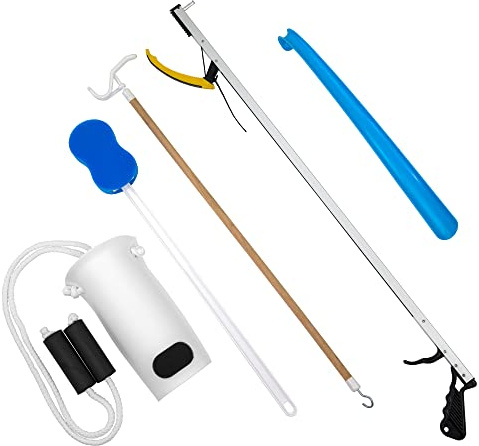 FabLife Hip Kit Daily Living Aids for Mobility, Hip Replacement Recovery, Knee and Back Surgery Includes Grabber Reacher, Bath Sponge Stick, Sock Aid, Shoehorn, Dressing Stick