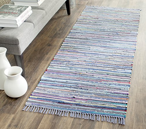 SAFAVIEH Rag Rug Collection Runner Rug - 2'3 x 10', Purple & Multi, Handmade Boho Stripe Cotton, Ideal for High Traffic Areas in Living Room, Bedroom (RAR121D)