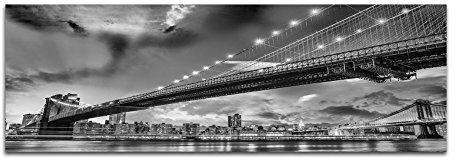 Leinwandfoto als Panorama SCHWARZ/WEISS 150x50cm New York Manhattan Skyline Brücke Abendlicht