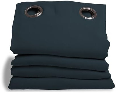 Moondream, Rideau Anti-Bruit 3-en-1, Isolation Phonique, Thermique Hiver & Été, 100% Occultant, Technologie Brevetée, Fabriqué en UE, Effet Coton, Oeillets, Bleu - Ardoise, 140 x 260 (LxH) cm