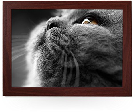 Portable Lap Desk Tray (Grey Cat) Handmade Wooden Frame, Beanbag Cushioned Bottom | Computers, Laptops, Meals, Food | L0029 Brown