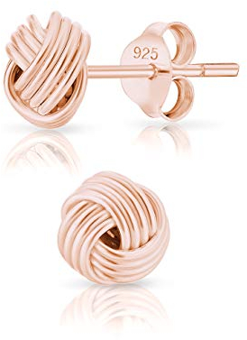 DTPsilver® SMALL 925 Sterling Silver Rose Gold Plated Studs Earrings - Celtic Knot - Diameter 7 mm
