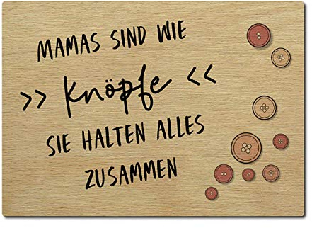 Interluxe Postkarte aus Holz Mamas sind wie Knöpfe DIN A6 105x148mm Karte Echtholz Grußkarte Spruch Muttertag Mutter