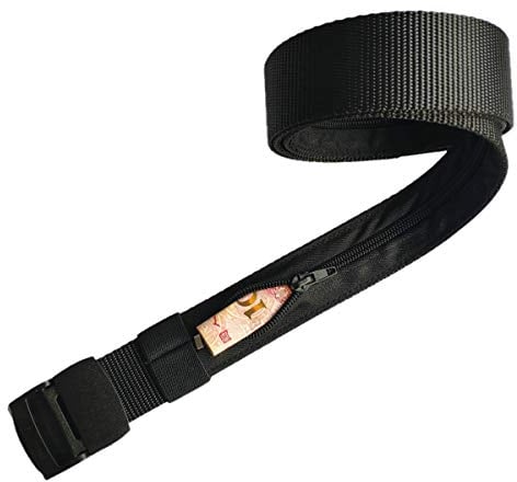 Geldgürtel Gürtel Geheimfach geldversteck Metallschnalle Segeltuch Reisegürtel für Herren Damen, Reise, Dienstreise, Joggen (Schwarz)