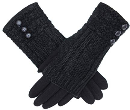 Fadsace Touchscreen-Strickhandschuhe, Texting-Handschuhe, dicke Baumwolle, ohne Finger, 2-in-1 Design (Schwarz)