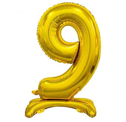 GoDan Beauty&Charm Luftballons Zahlen 0-9 zum Aufstellen auf dem Tisch 38 cm Folienballon Geburtstagsluftballons Zimmer und Raumdekoration beim Geburtstag Jubiläum (Zahl 9 Gold)