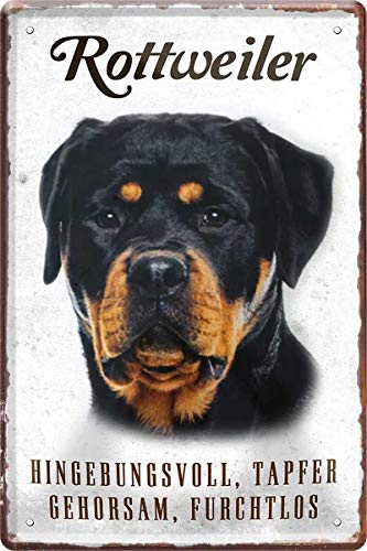 WOGEKA ART Retro Blechschild - Rottweiler Hund Steckbrief - witziger Spruch als Geschenk-Idee zum Geburtstag Weihnachten zur Dekoration 20x30 cm Vintage-Design aus Metall 330