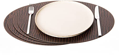 Nikalaz Oval Platzsets aus Recyceltem Leder, 4 Stück Tischsets, Tisch-Matten, Platzdeckchen 45.7 x 33 cm (Crocodile)