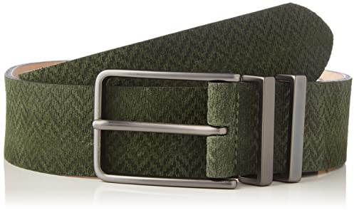 HACKETT LONDON Mens Embossed Print Suede Belt, 665GREEN, 28
