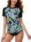 Dame Kurz Arme Bademode Surf Mit Blatt Printing Uv Shirt Sonnenschutz UPF 50+ A6 L