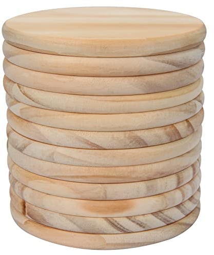 12 Pieces Unfinished Wood Coasters, GOH DODD 4 Inch Wooden Blanks with Foot Pads for Crafts Laser Engraving Wood Burning Staining Painting Decoupage Wedding Housewarming Gifts Education, Round