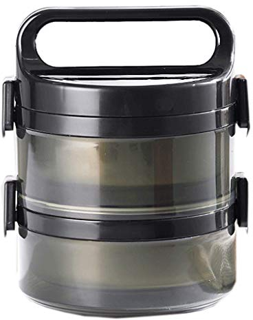 Lunchbox mit stapelbarem Fach,Bento-Box aus Edelstahl,tragbarer, auslaufsicherer Lebensmittelbehälter mit 4 Etagen für Kinder und Erwachsene,Mit Belüftung und Verschlussdeckel (Schwarze 2-lagige LUN