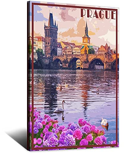 Prag Vintage Reiseposter Skyline Dekorative Poster Modern Schlafzimmer Leinwand Kunst Poster Bild Gemälde Poster Wanddeko Kunst Geschenk