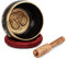 NKlaus Ø 11,5cm Set de bols chantants tibétains Ohm Lotus noir or avec bâton sonore en bois véritable et coussin pour bols chantants 2575