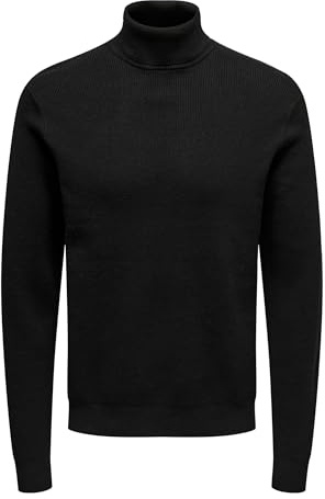 ONLY & SONS Herren Onsphil Reg 12 Struc Roll Neck Knit Noos Pullover, Schwarz, S EU