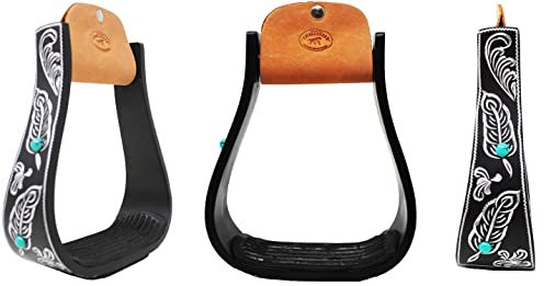 CHALLENGER Horse 51231 Westernsattel-Steigbügel, Aluminium, Federgravur, 12,7 cm, Schwarz