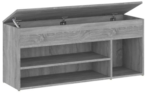 vidaXL Scandinavian Grey Sonoma Shoe Bench, Engineered Wood Storage Cabinet Seat, Easy Assemble, Home Decor, Stylish Design, Ample Storage, Shoe Organizer.