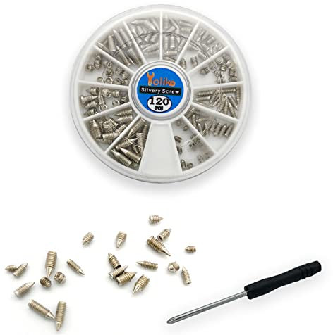 120 pcs Nickel Plated Tip Screws Pointed Cross Slot Leather Accessories 12 Sizes Belt Screws Include M2*3-M2*6, M2.5 * 3-M2.5 * 8, M3*3-M3*8 with 2mm Screwdriver for Belt Buckle Wallet Handbag Purse