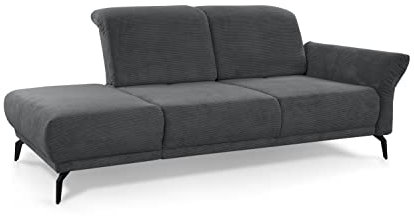 CAVADORE Recamiere Cooper / Luftige Chaiselongue mit Armteilverstellung, Kopfteilverstellung und Sitztiefenverstellung / 211 x 88 x 123 / Cord, Dunkelgrau
