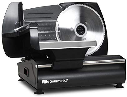 Elite Gourmet EMT-625B Affettatrice elettrica per gastronomia di massima precisione, lama smontabile in acciaio inox, spessore regolabile, ideale per salumi, formaggi a pasta dura e pane, 7,5, nera