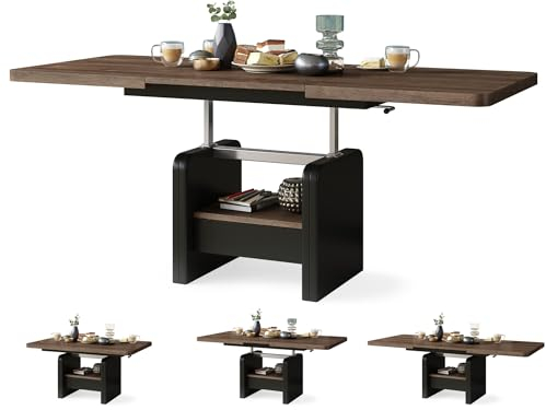 All4All Couchtisch Leo 120x75 cm - Wohnzimmertisch Höhenverstellbar - Esstisch mit Ablage und Schublade - Ausziehbar bis 180 cm - Esszimmertisch - Modern - Braune Eiche + Schwarz 05
