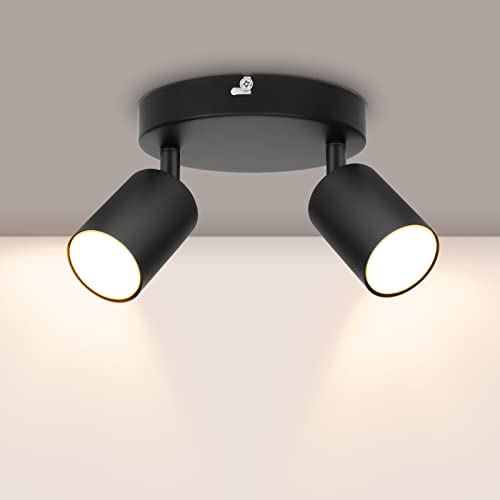 Ketom Black LED Ceiling Light Round Rotatable - 2 Way Ceiling Spotlight Fitting - Adjustable GU10 Ceiling Spotlight - Indoor Metal Ceiling Spot Lamp - Bulb Not Included