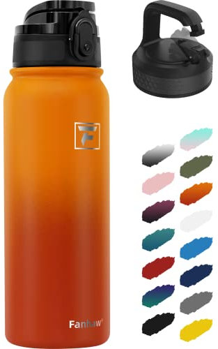 Fanhaw 600 ml Bottiglia Termica in Acciaio Inossidabile con 2 Coperchi - Per Bambini, Donne, Uomini Anti-Perdita e Anti-Condensazione con Coperchio Anti-Polvere (Giallo Arancione)