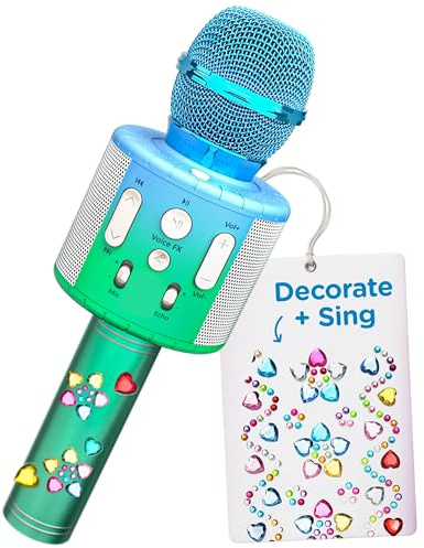 Move2Play Microphone de karaoké pour enfants, décoré avec des autocollants, cadeau pour les filles de 3, 4, 5, 6, 7, 8 ans