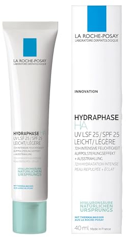 La Roche Posay Hydraphase HA UV Leicht, Tagescreme mit Lichtschutzfaktor 25 sowie Hyaluronsäure und Glycerin, Gesichtspflege für empfindliche, feuchtigkeitsarme und fahle Haut, 40 ml
