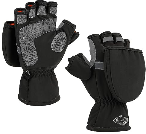 Palmyth Eisfischhandschuhe, umwandelbare Fäustlinge, Flip-Fingerless-Fäustlinge mit 3M, warm für kaltes Wetter und Winter für Männer und Frauen (Schwarz, XL)