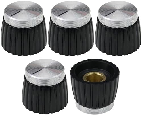 6.4mm Round Hole Metal Cap Marshall Style Guitar Amplifier Control Knob Pack of 5 (Silver)