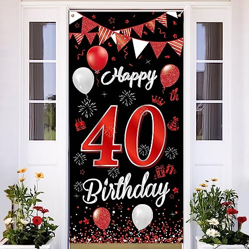 BTZO 40. Geburtstag Dekoration - roten und schwarzen Geburstagsposter & Banner für Männer und Frauen Party Deko